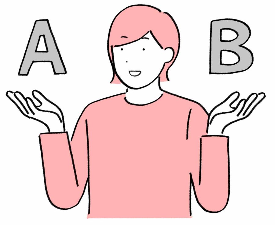 2つの選択肢で悩む女性のイラスト　